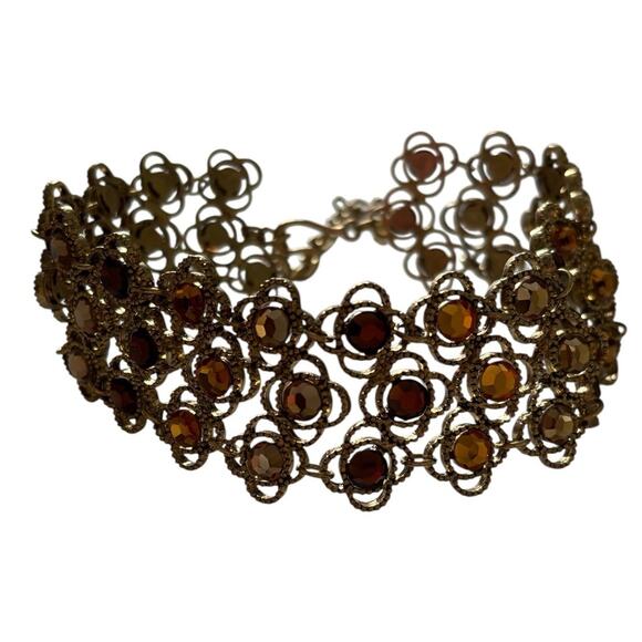 Rhinestone Crystal Link Choker Necklace Party Prom Necklace Women Gold Brown - Picture 2 of 10